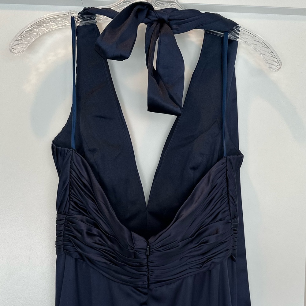 Ieena for Mac Duggal Navy Ruched Halter Top Wide Leg Satin Jumpsuit NWT, Sz 4 - Picture 6 of 9